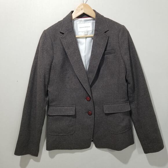 Banana Republic Blazer Womens 8 Brown Wool Blend Jacket Elbow Patches - Picture 1 of 11